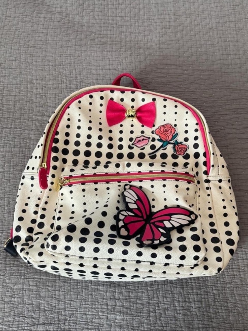 Betsey Johnson Polka Dot Flower Butterfly Bow Backpack Pink